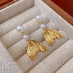 Faux Pearl Tassel Fish Tail Dangle Earrings